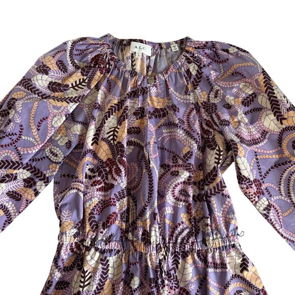 A.L.C. Rosanna Purple Paisley Print Cotton Mini Dress Women’s Size 6 - Picture 2 of 8